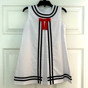The Beaufort Bonnet Company White Sailor Dress with Navy Trim & Red Bow